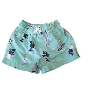 Kids Sea Shark Print Swim Shorts - Aqua | Size: 12 Months